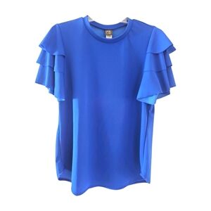 Coblt BlueTop Size 3X Flutter Sleeve Pullover Blouse Classic Silhouette